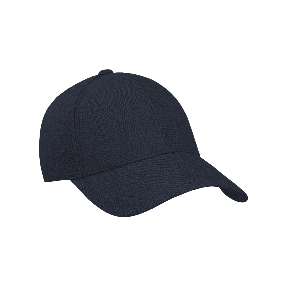 Front view of a Varsity Headwear Legacy structured deep sea navy baseball cap in Italian linen