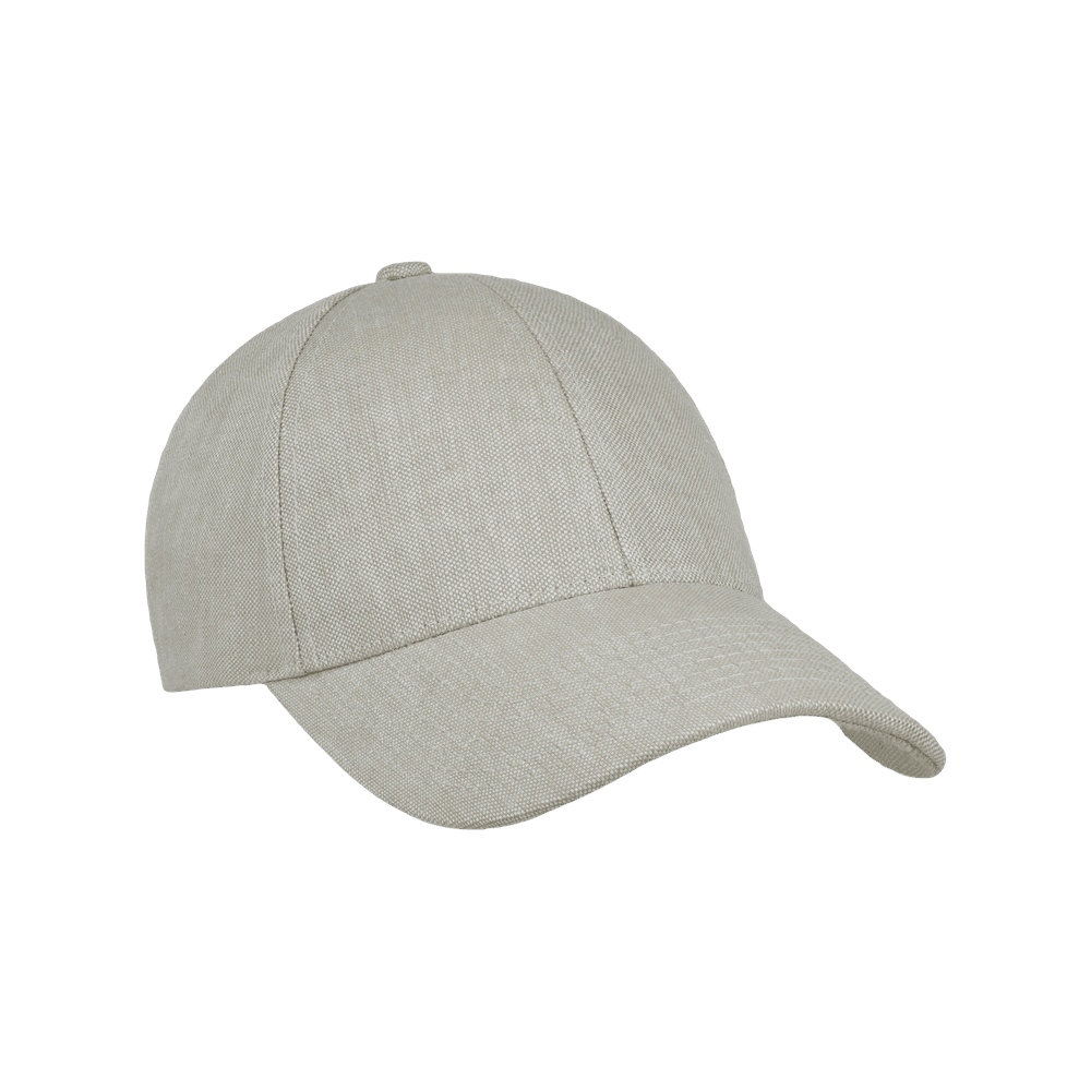 Front view of a Varsity Headwear Legacy structured hampton beige baseball cap in Italian linen