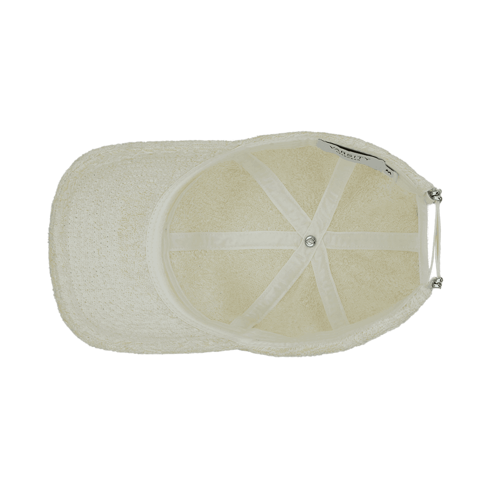Inside view of a Varsity Headwear legacy soft off-white terry cloth baseball cap